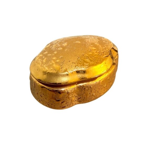 MCM Kingwood Ceramics Trinket Box 22K Weeping Gold Regency Vanity Dish VTG USA - Picture 14 of 15